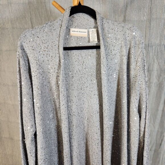 Alfred Dunner 2X $103‎ Silver Gray Sparkle Sequin Open Front Cardigan Sweater - Picture 3 of 9